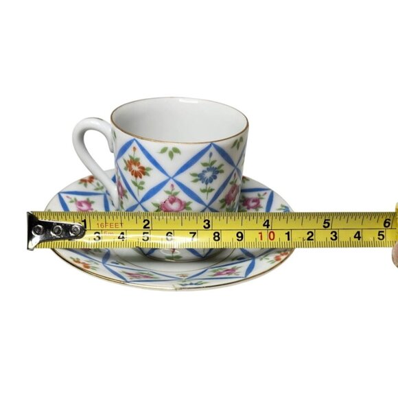 Lefton Hand Painted Demitasse Cup & Saucer Set With Floral Geometric Pattern #3 - Picture 6 of 6